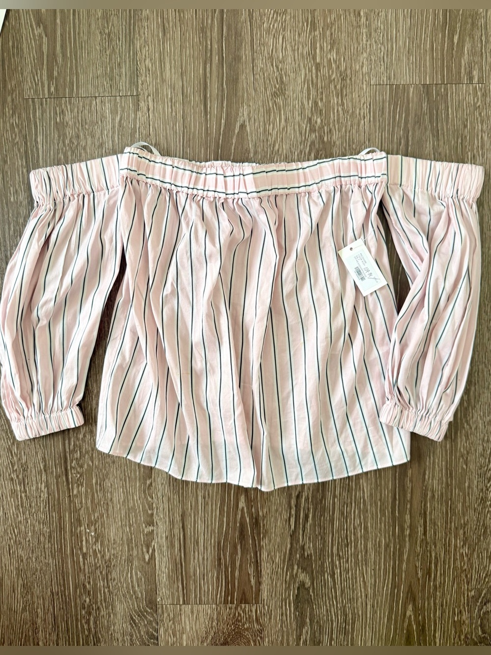 Milly Off-The-Shoulder Stripe Cotton Poplin Top Pink Navy Size P NWT